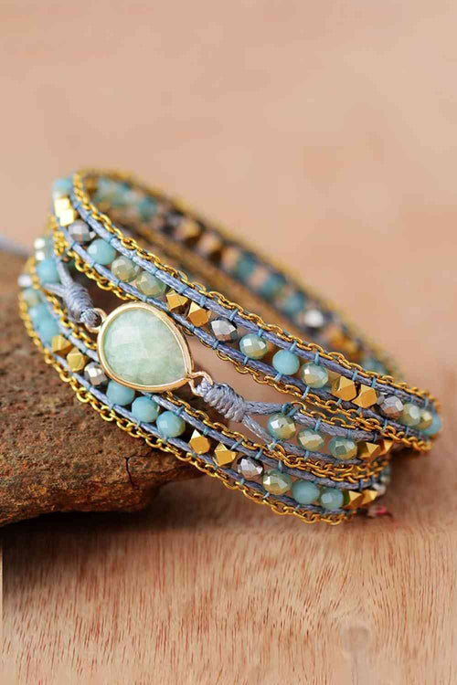 Bracelet perlé triple couche en forme de goutte fait à la main